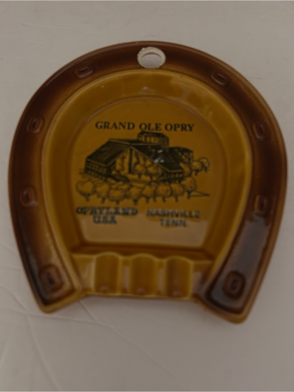Horseshoe Ceramic Ashtray - Brown/Amber